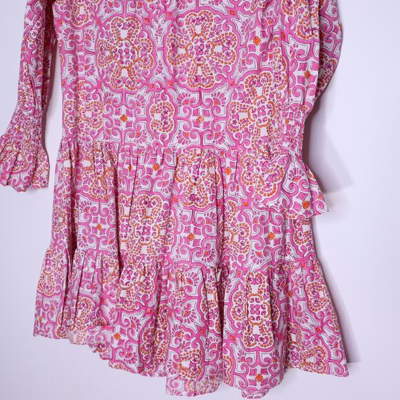 TUCKERNUCK Pomander Place Kenzo Mini Dress Pink Orange Block Print Women's S - Picture 12 of 15